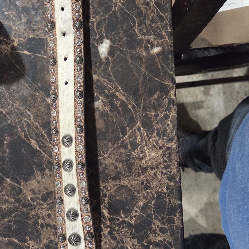 Angel Ranch Brown and White Decorative Belt with Silver Accents - Picture 2 of 3